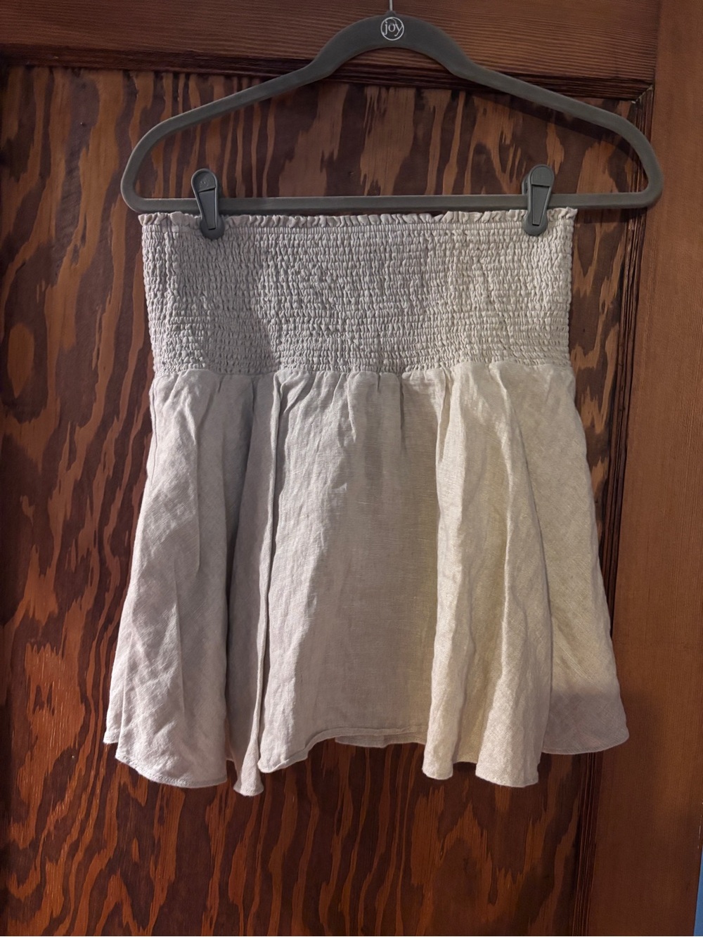 Smocked Waist Natural Linen Mini Skirt NWOT